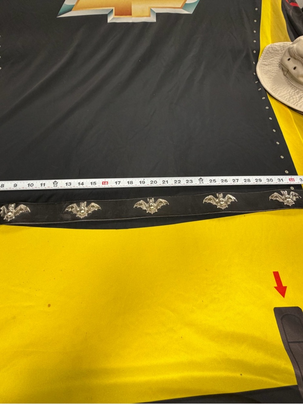 Vintage Black Silvertone Bat Concho  Belt Leather 40” long - Picture 6 of 11